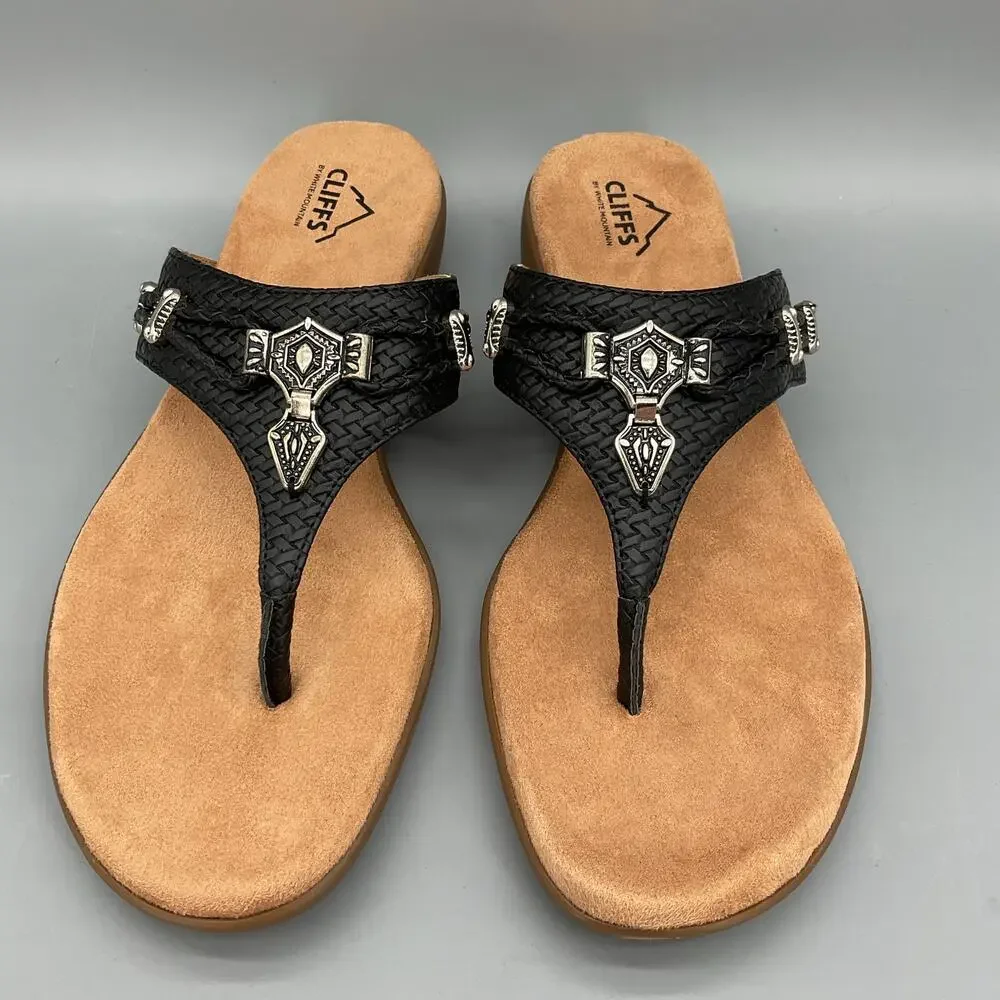 NEW Cliffs by White Mountain Women’s Bailee Thong Sandals Black Size 9M